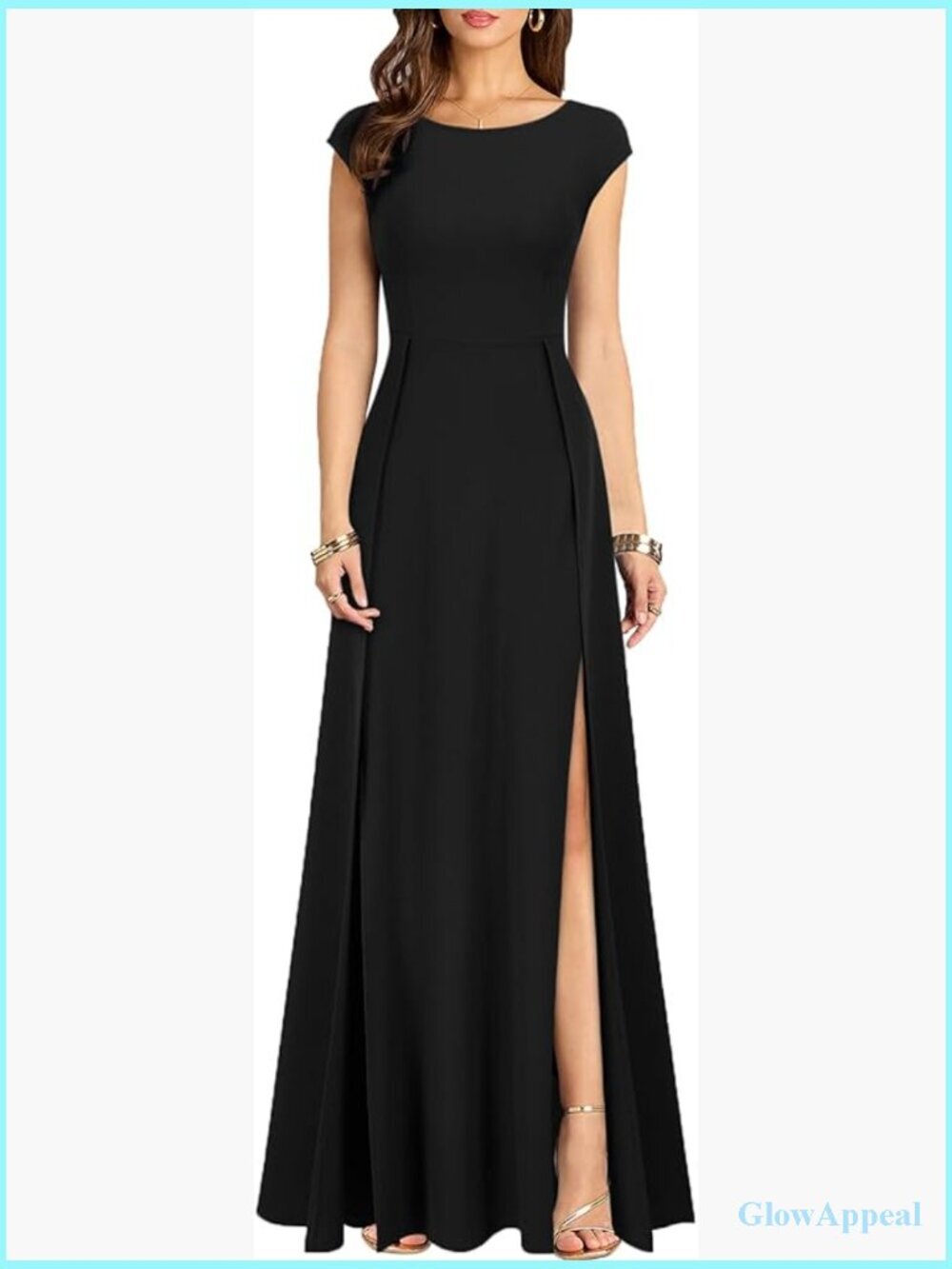 Sexy Split Maxi Formal Cocktail Dress Mermaid Silhouette Sleeveless Boat Neck